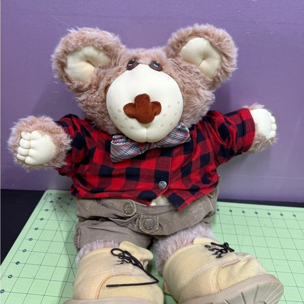 Vintage FURSKINS Red and Black Plaid Stuffed Teddy Bear